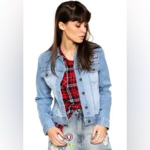 Vans Retro Embroidered Patched Logo Blue Denim Trucker Jacket Small